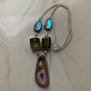 1678 Elegant Multicolor Crystal Geode Pendant Necklace